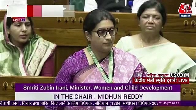 Smriti Irani attacks Congress over women reservation bill