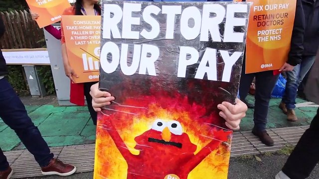 Junior doctor and consultants strike outside QA Hospital