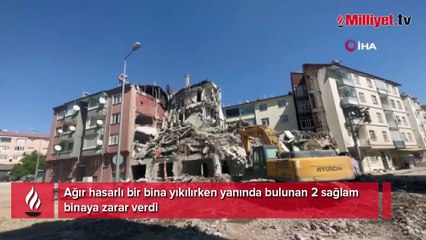 Elazığ'da şoke eden anlar! Sağlam binanın duvarları yıkıldı