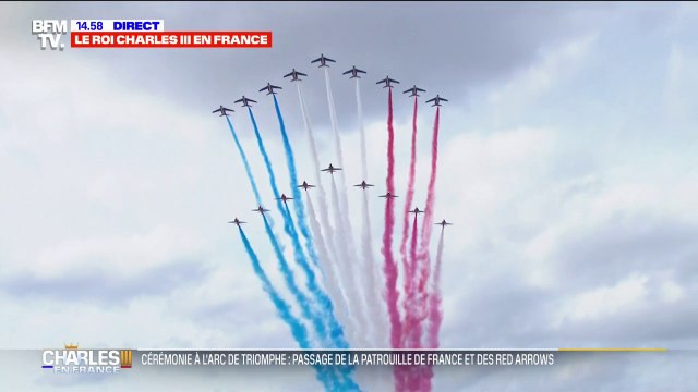 Charles III: les images de la Patrouille de France et des Red Arrows dans le ciel de Paris