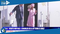 Atterrissage de Charles III en France  la reine Camilla, chic en rose pâle et taquinée par le vent,