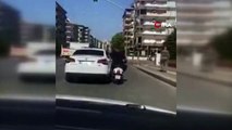 Gaziantep'te motosiklet sürücüsünün tehlikeli yolculuğu cep telefonu kamerasında