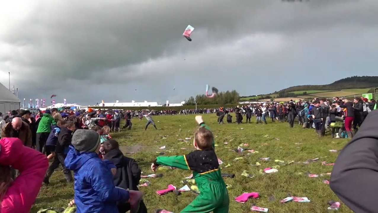 Hundreds of wellies thrown into air in bizarre world record attempt