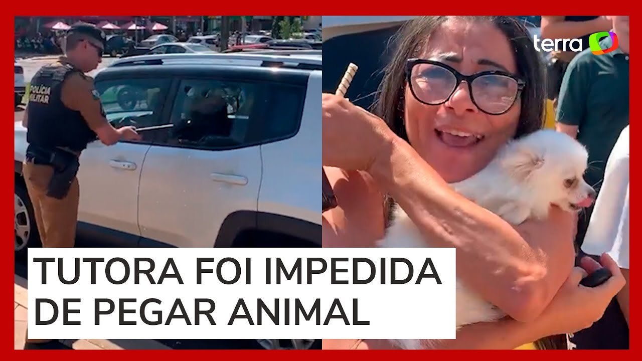 Policial quebra janela de carro para resgatar cão preso no porta-malas