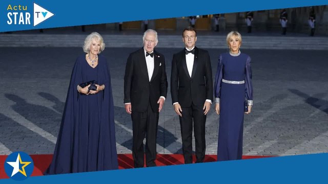 Brigitte Macron et Camilla assorties pour le dîner d'Etat à Versailles, la reine parée d'un impressi