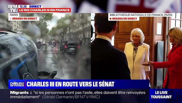 L'arrivée de Camilla Parker-Bowles à la Bibliothèque Nationale de France où elle a rejoint Brigitte Macron
