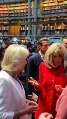 Camille et Brigitte Macron souriantes à la BNF