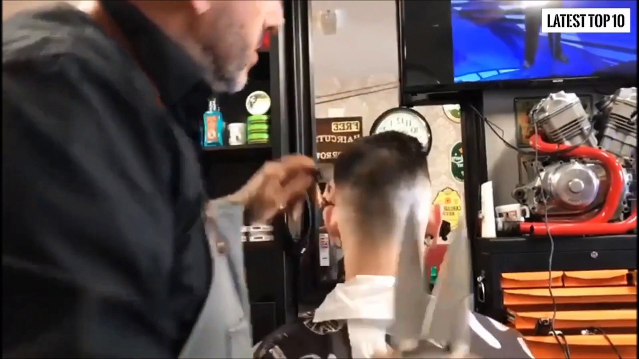 10 Craziest Barbers in the World _ Crazy haircut with Axe, Pistol