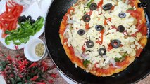 Easy whole wheat Delicious Chicken Tawa Pizza Recipe - no Oven - no knead flour.
