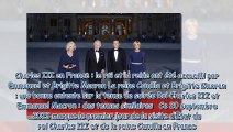 Charles III en France  Brigitte Macron et Camilla accordées, duel de robes de soirée bleu roi