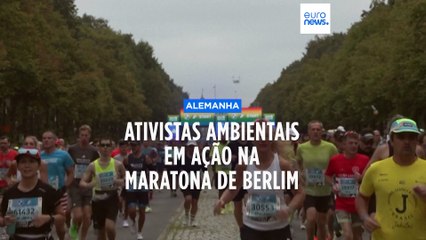 Ativistas ambientais em ação na Maratona de Berlim