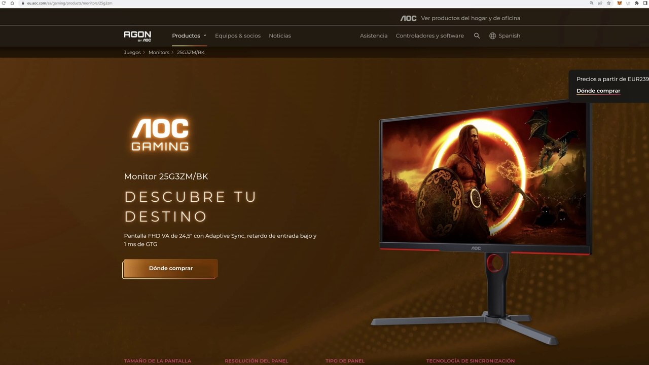 MONITOR AOC GAMING 25G3ZM | DE LOS MEJORES MONITORES FHD CON 240HZ PARA GAMERS CON UN GRAN PRECIO
