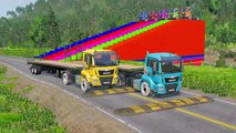 Double Flatbed Trailer Truck vs Speedbumps - Train vs Cars - Tractor vs Train - BeamNG.Drive#29