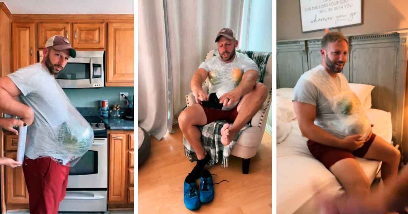 Hilarisches Video: Mit einer Wassermelone am Bauch gebunden, simuliert der werdende Vater Schwangerschaft und amüsiert das Internet