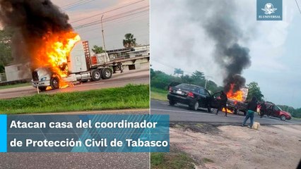 Bloqueo de carreteras con vehículos quemados en Tabasco tras ataque en casa de Coordinador de PC