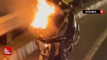Beyoğlu'nda kuryenin motosikleti alev alev yandı