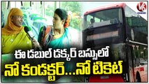 No Conductor and No Ticket In Double Decker Bus In Hyderabad _ Teenmaar Chandravva _ V6 News