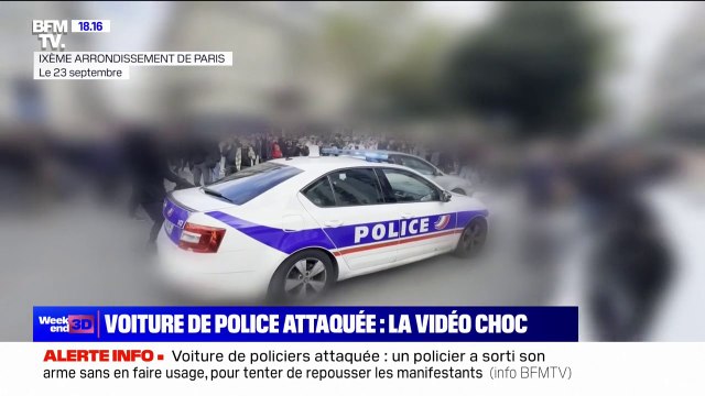Manifestation contre les violences policières à Paris: une voiture de police a été attaquée par des manifestants