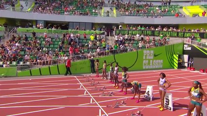 Shericka vs Sha'Carri and Elaine T-H in the women's 100m CHAMPIONSHIP in Prefontaine.
