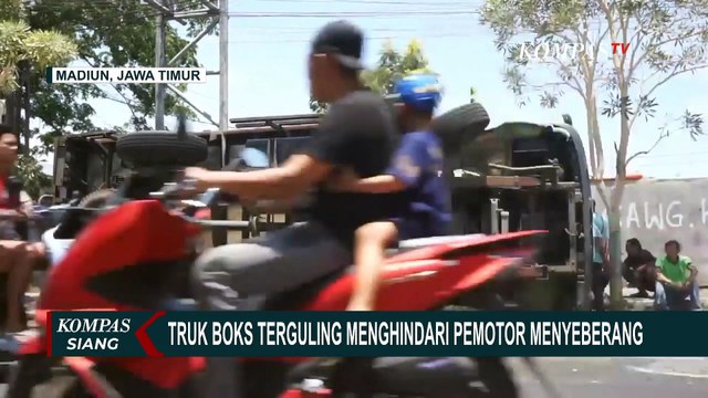 Kronologi Truk Boks di Madiun Terguling Karena Menghindari Pemotor Menyeberang