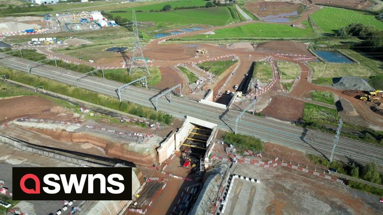 Drone footage shows HS2 construction work as the government considers cancellation