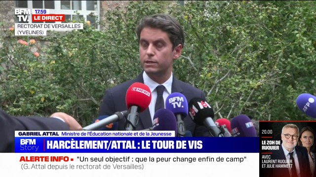 Gabriel Attal: Dès le premier jour de ma nomination, j'ai fixé la lutte contre le harcèlement scolaire comme la priorité absolue du ministère (...) un seul objectif: que la peur change enfin de camp
