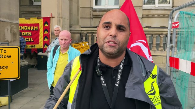 Unite regional officer Lee Wiggetts-Clinton speaks at rally against Birmingham City Council cuts and job losses