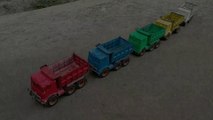 Long container trucks full of children's toys transformers robots, dragons, dump trucks, garbage trucks, beko, excavators, lions, offroad, police cars, molen cars, goats, oil cars, sand trucks