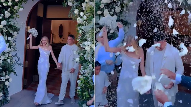 Brazil legend Ronaldo and partner Celina Locks showered with flower petals at Ibiza wedding