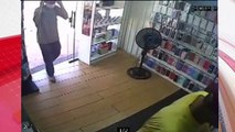 Mulher dá rasteira e derruba suspeito de tentar roubar a loja dela