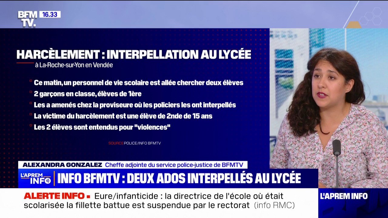 Harcèlement scolaire: deux lycéens interpellés dans un lycée de La Roche-sur-Yon (Vendée) pour des soupçons de faits de "violences" (Info BFMTV)