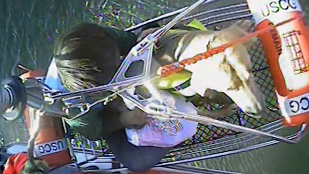 Moment man and his dog are airlifted to safety after sailing boat runs aground in Samish Bay