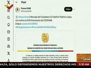 Comunicado | Min. GJ Vladimir Padrino López felicita al CEOFANB por su 18° Aniversario