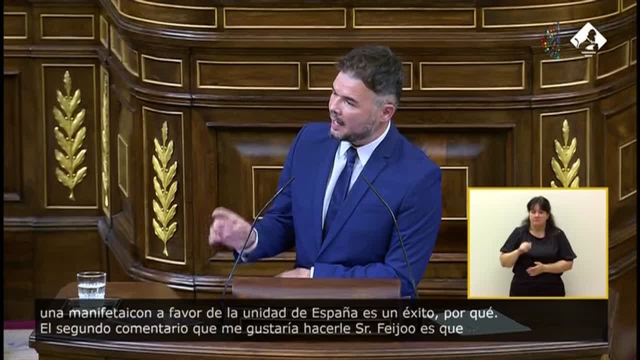 El ataque de Rufián a Feijóo en su investidura por sus apoyos