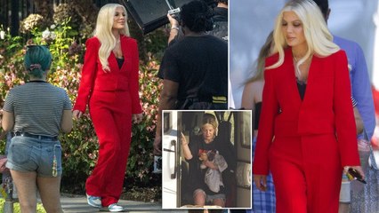 Tori Spelling returns to work in striking red pantsuit after family’s RV stay