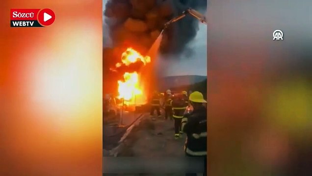 Karabağ'da benzin depolama alanında çıkan yangını Azerbaycanlı itfaiyeciler söndürdü