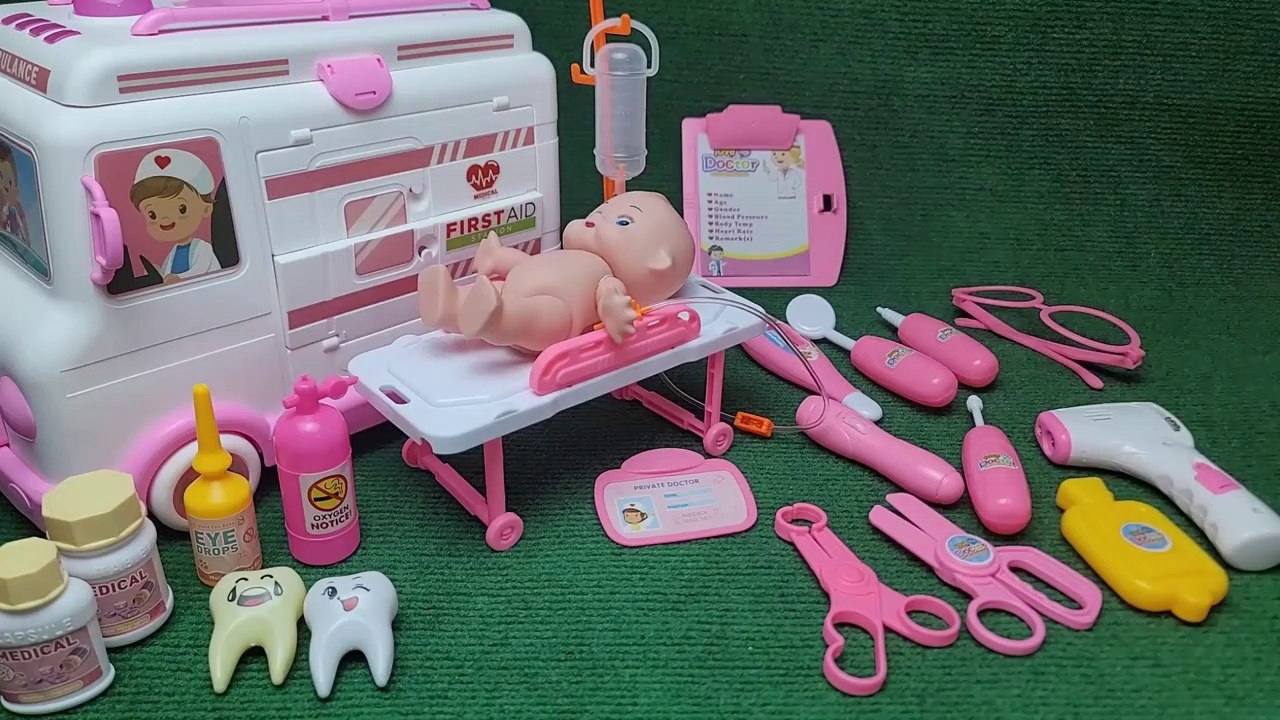 Movie for Children | 8 Minutes Satisfying with Unboxing Cute Baby Dentist Ambulance Car ASMR ( No Music)