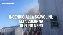 Incendio alla Scavolini, alta colonna di fumo nero