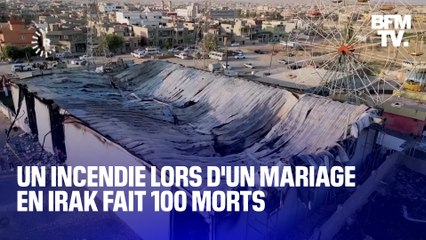 Скачать видео: Un incendie s’est déclenché en plein mariage, faisant 100 morts et 150 blessés en Irak