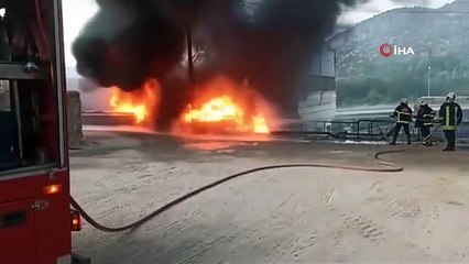 Amasya'da asfalt şantiyesinde korkutan yangın