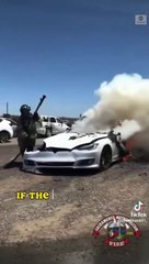 The way firefighters deal with a burning electric car.
