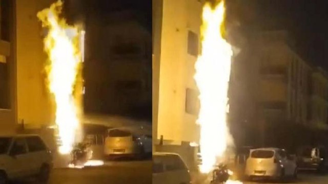 Beylikdüzü'nde doğal gaz kutusu alev aldı; o anlar kamerada