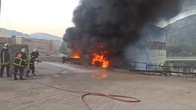 Amasya'da asfalt şantiyesinde yangın