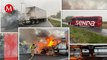 Hombres armados bloquean y queman vehículos en Carretera Nacional de Hualahuises