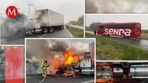 Hombres armados bloquean y queman vehículos en Carretera Nacional de Hualahuises