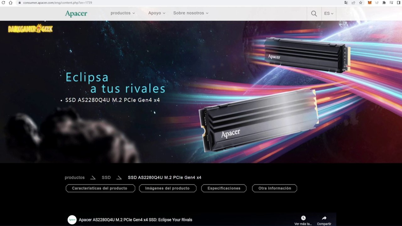 SSD APACER AS2280Q4U PCI-E 4.0 NVME M.2, EL MEJOR DEL MERCADO Y ¡COMPATIBLE CON PS5!