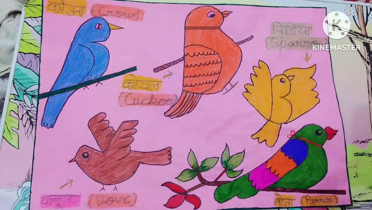 Birds Drawing with number for beginners || My own Handmade poster || Creative way for Artwork