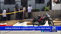 Pareja persigue a delincuentes tras robo y los hace huir