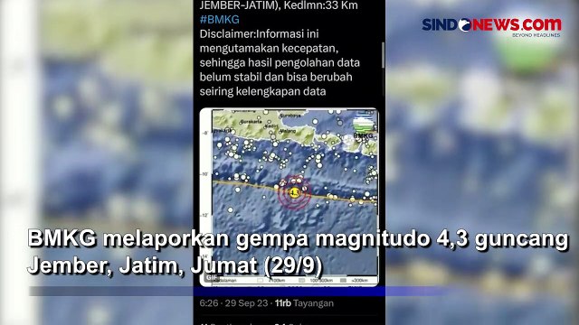 Pagi Ini, Jember Diguncang Gempa Magnitudo 4,3