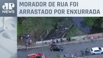 Bombeiros buscam homem que caiu em córrego durante chuvas em São Paulo